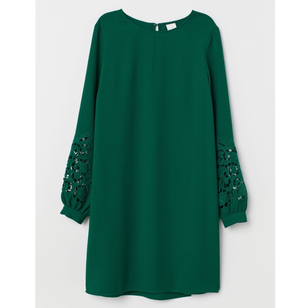Green H&M Shift Dress with Lacey Long Sleeves